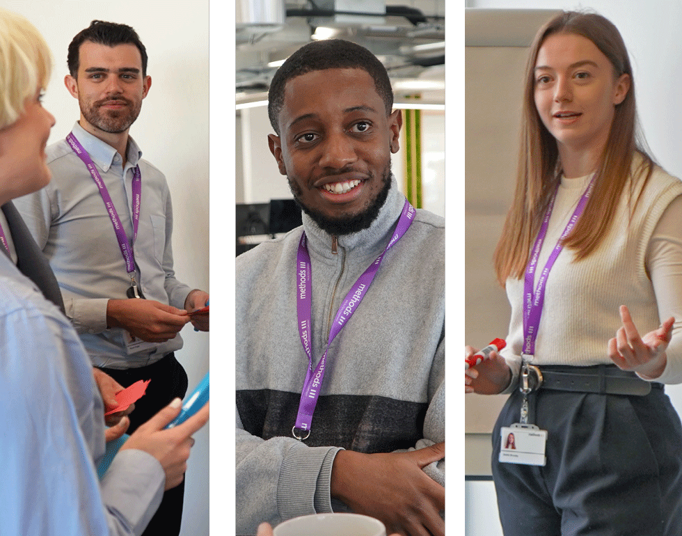 Decorative photographs of Methods employees in our London office